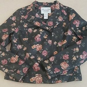 American Rag Cie Moto Jacket Black Floral Sz M